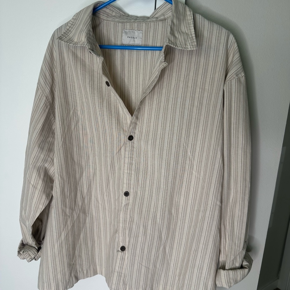 PacSun Beige Striped Lightweight Shirt Jacket